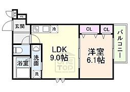 フジパレス千里丘駅東2番館 3階1LDKの間取り