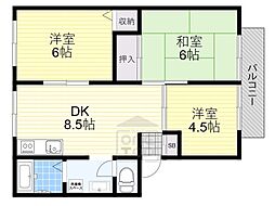 サンビレッヂ新和B 3DKの間取図画像