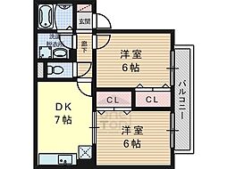 ハイカムールB 2DKの間取図画像