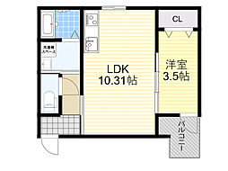 レーブ茨木元町 1LDKの間取図画像