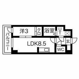 ビエラコート岸部中 1LDKの間取図画像