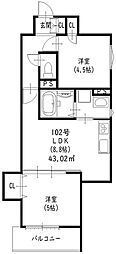 クリエオーレ一津屋1 2LDKの間取図画像