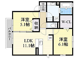 ハピネス 2LDKの間取図画像