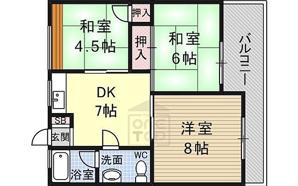 大阪府茨木市大池１丁目(賃貸マンション3DK・3階・52.80㎡)の写真 その2