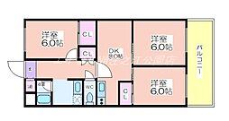 おりおのサニーハイツ 3階3DKの間取り