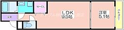 フジパレス杉本町II番館 2階1DKの間取り