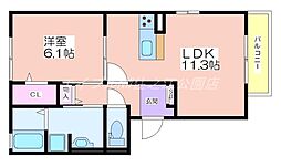 ブルーフローラ　Ａ 3階1LDKの間取り