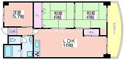 大阪マリンハイツ2号館 3LDKの間取図画像