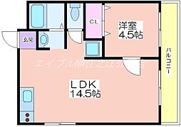 サンハイツ大領 1LDKの間取図画像