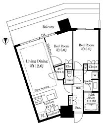 リビオタワー品川 2LDKの間取図画像