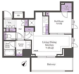 ルフォン白金台ザ・タワーレジデンス 1LDKの間取図画像