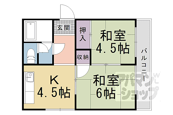 マエダハイツ 304｜京都府京都市山科区西野山射庭ノ上町(賃貸マンション2DK・3階・31.50㎡)の写真 その2