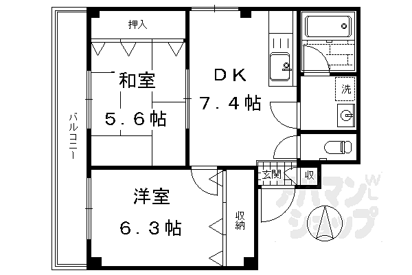 京都府京都市下京区西七条北月読町(賃貸マンション2DK・2階・47.95㎡)の写真 その2