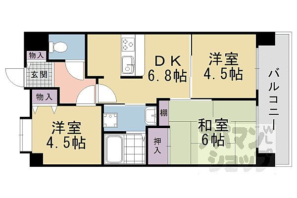 京都府京都市伏見区下鳥羽広長町(賃貸マンション3DK・10階・50.08㎡)の写真 その2