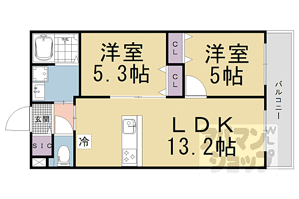 仮称）椥辻西浦町マンション計画 208｜京都府京都市山科区椥辻西浦町(賃貸マンション2LDK・2階・50.46㎡)の写真 その2