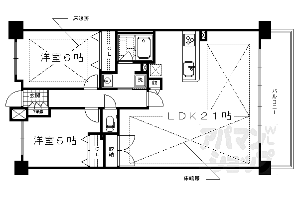 京都府京都市南区吉祥院大河原町(賃貸マンション2LDK・5階・68.69㎡)の写真 その2