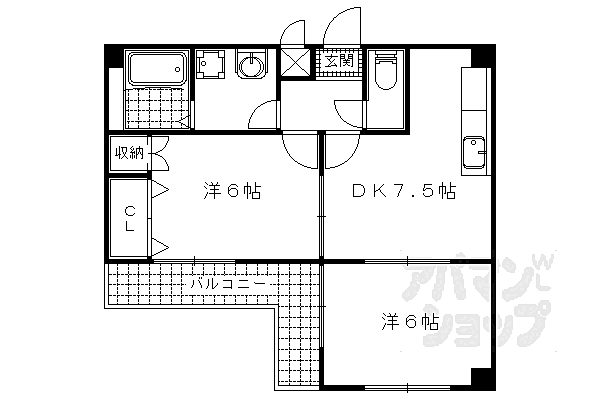 山科アーバンコテージ 305｜京都府京都市山科区音羽前田町(賃貸マンション2DK・3階・46.17㎡)の写真 その2