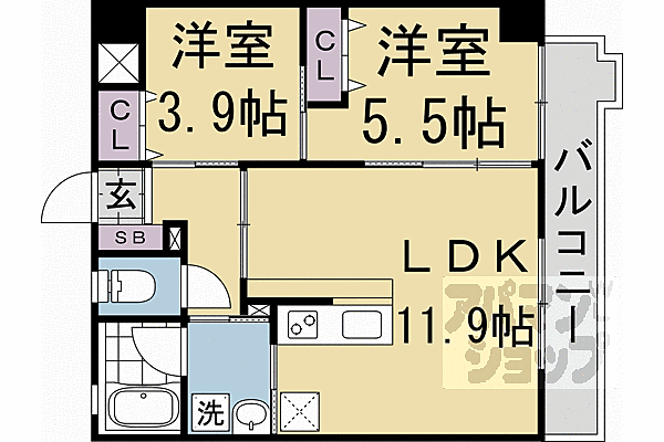 京都府京都市下京区住吉町(賃貸マンション2LDK・3階・48.24㎡)の写真 その2