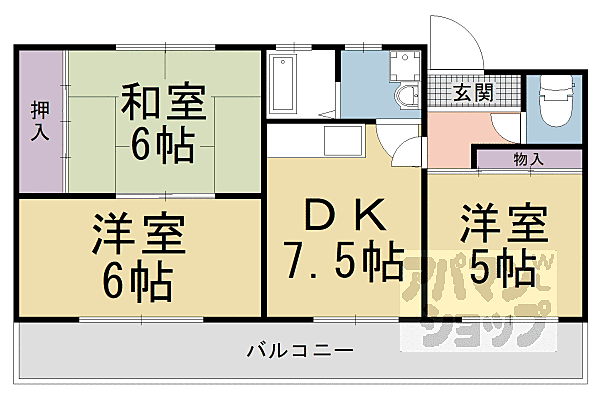 コーポ弘和 201｜京都府京都市山科区西野山百々町(賃貸マンション3DK・2階・60.57㎡)の写真 その2