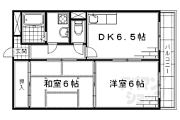 京阪本線 伏見桃山駅 徒歩29分の賃貸マンション 2階2DKの間取り