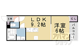 プラムコート椥辻 2階1LDKの間取り