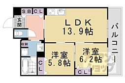 インサイトルポ山科新十条 3階2LDKの間取り