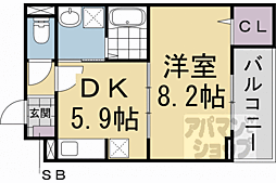 京阪本線 中書島駅 徒歩33分の賃貸アパート 2階1DKの間取り