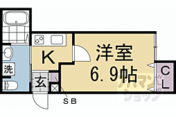 御陵ベース 1階1Kの間取り