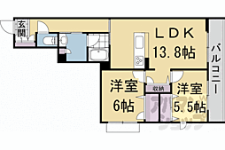 京阪本線 中書島駅 徒歩30分の賃貸マンション 2階2LDKの間取り