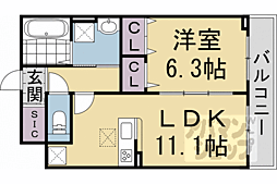 京阪本線 中書島駅 4kmの賃貸アパート 1階1LDKの間取り