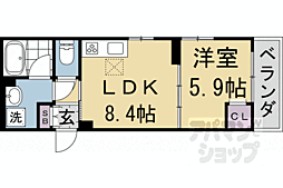 京都市営烏丸線 五条駅 徒歩4分の賃貸アパート 1階1LDKの間取り