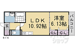 京阪本線 中書島駅 徒歩8分の賃貸アパート 1階1LDKの間取り