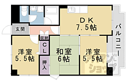 JR湖西線 大津京駅 徒歩17分の賃貸マンション 1階3DKの間取り