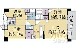JR東海道・山陽本線 西大路駅 徒歩6分の賃貸マンション 7階3LDKの間取り