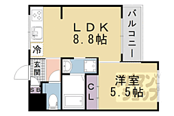 エリタージュ・椥辻 2階1LDKの間取り