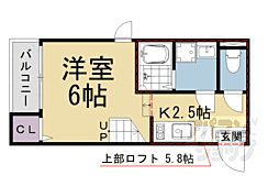 アンソレイエ椥辻 1階1Kの間取り