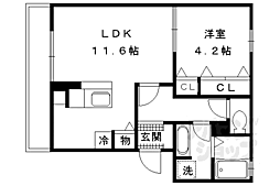 近鉄京都線 竹田駅 徒歩9分の賃貸アパート 1階1LDKの間取り
