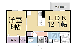 近鉄京都線 竹田駅 徒歩20分の賃貸アパート 1階1LDKの間取り