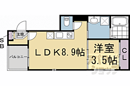 近鉄京都線 東寺駅 徒歩4分の賃貸アパート 2階1LDKの間取り