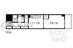 京都市営烏丸線 竹田駅 徒歩6分の賃貸マンション 2階1DKの間取り