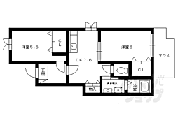 JR東海道・山陽本線 向日町駅 徒歩28分の賃貸アパート 1階2DKの間取り