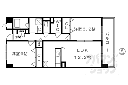 京都市営烏丸線 竹田駅 徒歩15分の賃貸マンション 4階2LDKの間取り