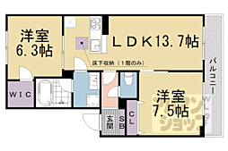 シャーメゾン乙出III 2階2LDKの間取り