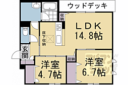 JR東海道・山陽本線 京都駅 徒歩18分の賃貸マンション 1階2LDKの間取り