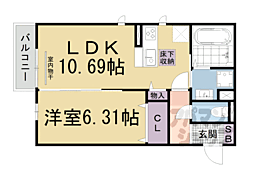 JR東海道・山陽本線 瀬田駅 徒歩18分の賃貸アパート 1階1LDKの間取り