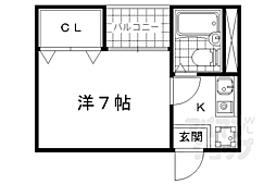 クローバー椥辻 1Kの間取図画像