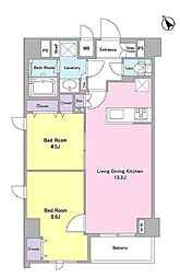 JR山手線 田端駅 徒歩8分の賃貸マンション 5階2LDKの間取り