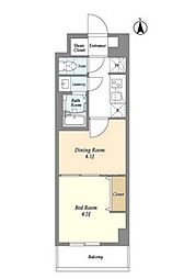 都電荒川線 荒川車庫前駅 徒歩2分の賃貸マンション 4階1DKの間取り
