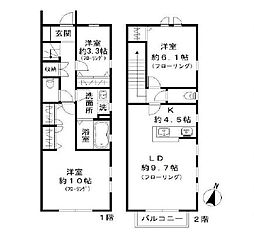 西武池袋線 中村橋駅 徒歩6分の賃貸テラスハウス 1階3LDKの間取り