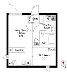 JR京浜東北・根岸線 日暮里駅 徒歩5分の賃貸マンション 2階1LDKの間取り
